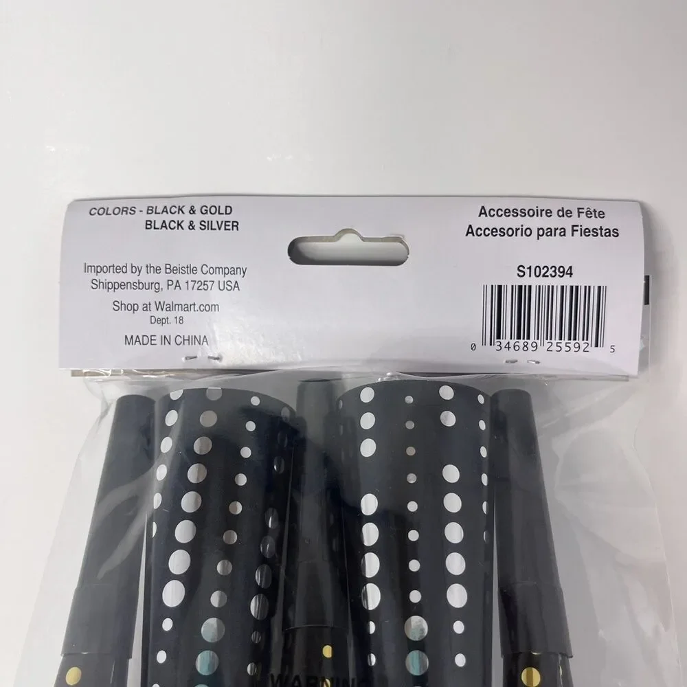 Party Horns 5 Pack Black Gold Silver (age 14+) LOT OF 4